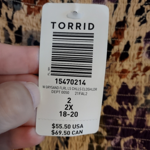 Torrid Challis Cold Shoulder Floral Taupe Peasant Blouse - Picture 7 of 13